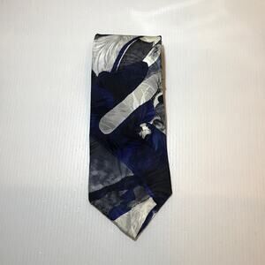 Momento Uno Blue Geometric Abstract Silk Short Wide Men Necktie